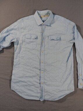 Tommy Bahama Shirt Mens Large Blue Stripe Embroidered Monochrome Roll Tab Sleeve